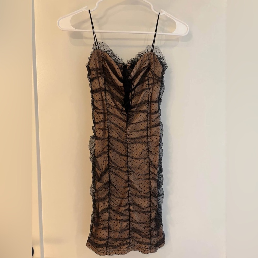 NWT Black and Tan Gold Lace Formal Short Bodycon Dress XS